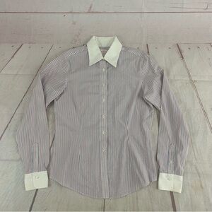 Brooks Brothers 346 Women's Size 4 Fitted Non-Iron Button Up Shirt Striped Blue